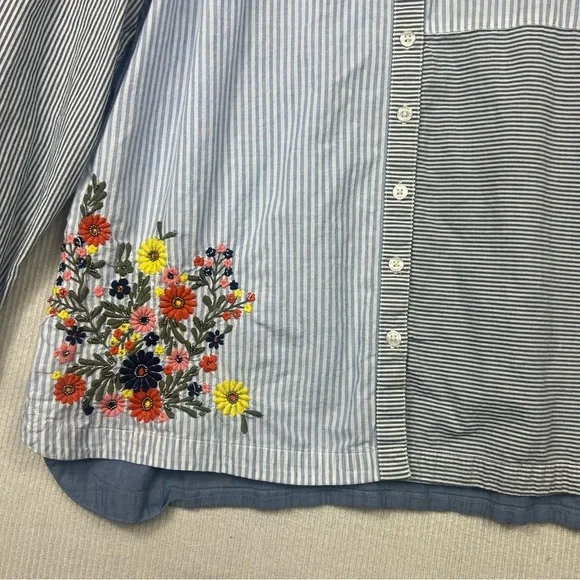 Style & Co. Striped Embroidered Floral Blouse LARGE Boho Cottagecore Lightweight - Picture 4 of 13